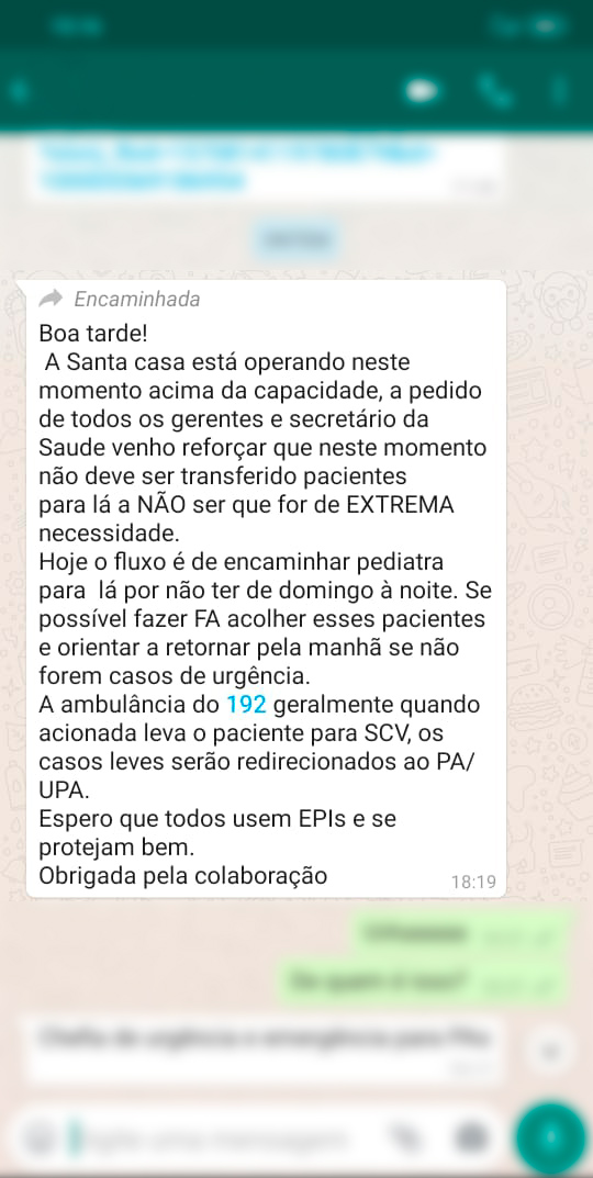 mensagem pelo WhatsApp